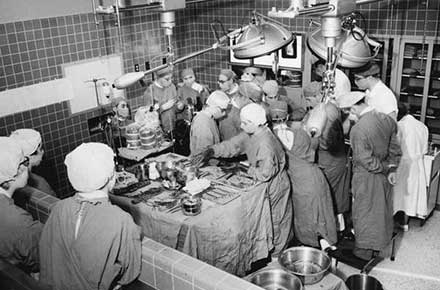 Performing one of the world's first stopped-heart surgeries, 1956