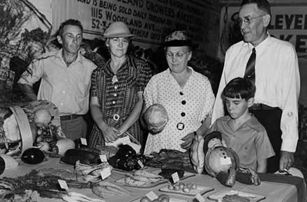 Prize vegetables on display, 1940