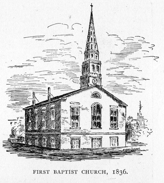 drawing of First Baptist Church, 1836