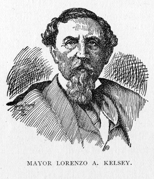 drawing of Mayor Lorenzo A. Kelsey