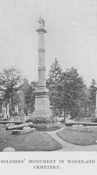 photograph of Soldiers' Monument in Woodland Cemetery