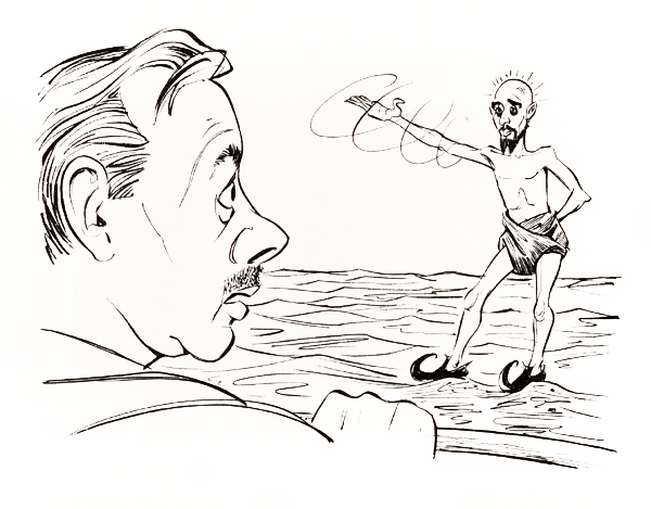 Drawing of Robert Manry and hallucination.