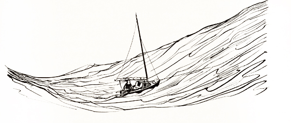 Drawing of Tinkerbelle and strong waves.