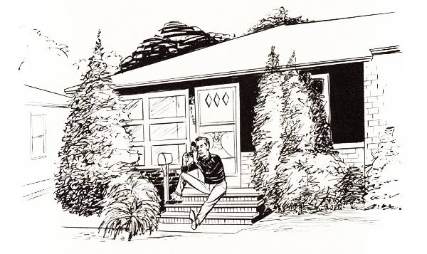 Drawing of Manry on front porch