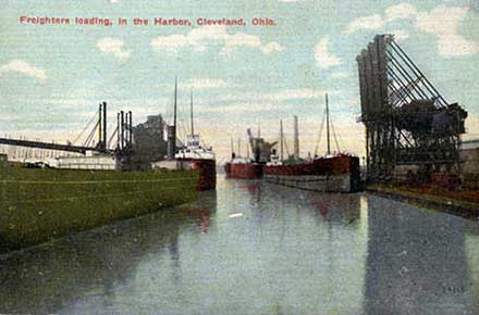Freighters loading in the Harbor, Cleveland, Ohio