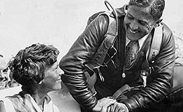 Jimmy Haizlip greeting Amelia Earhart at the 1932 National Air Races.