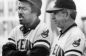 Cleveland Indians player Pat Kelly (left) stands next to manager Dave Garcia, 1981