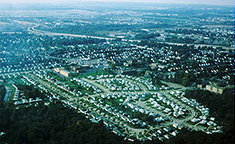 Aerial view of a housing project in Cleveland near the airport.