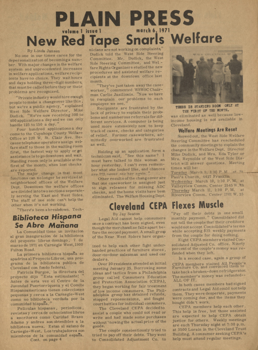 the first issue of the Plain Press, 1971
