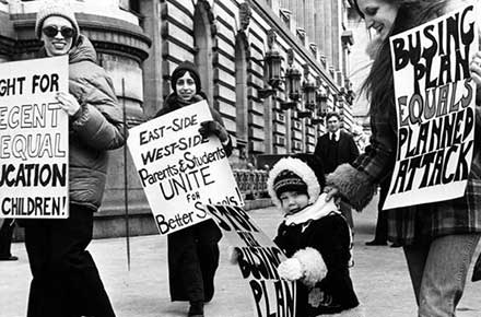 Anti-busing picketers.