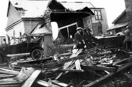 Observing the damage after the Lorain tornado, 1924