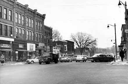 Historic downtown Oberlin, facing south on Main Street in 1964