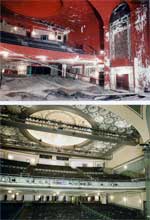 Before and after photo of the Ohio Theatre restoration in 1981-1982