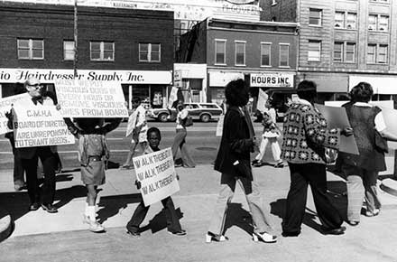 CMHA residents protest lack of security guards, 1974.