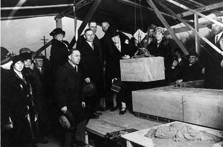 Laying of original cornerstone, Rocky River Public Library, 1928.