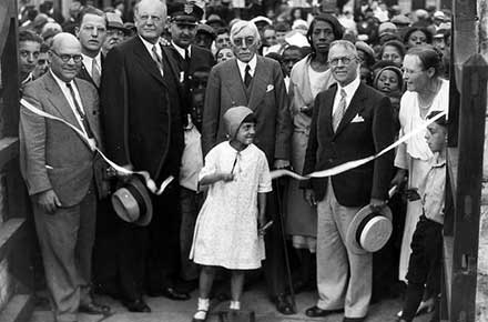 Ribbon Cutting at Hiram House, 1932.