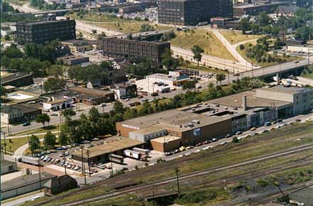 Aerial view of State Chemical facility at 3100 Hamilton Ave., 1974