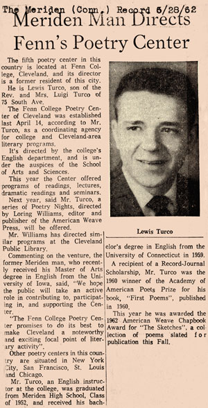Newspaper clipping from Poetry Center Scrapbook