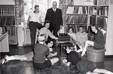 Teenagers in the library music room, 1956