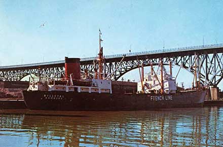 Ship on the Cuyahoga River under the Main Avenue Bridge