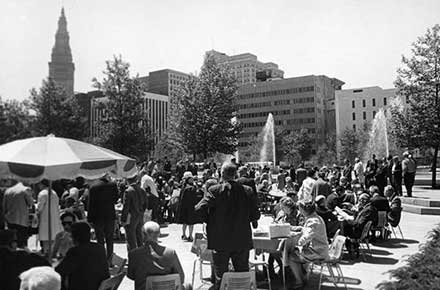 Crowds gathered on the Mall in downtown Cleveland, 1968.