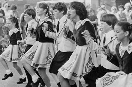 Costumed children performing Irish dance, 1980.