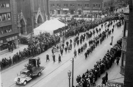 Elevated view of St. Patrick's Day Parade, 1935.