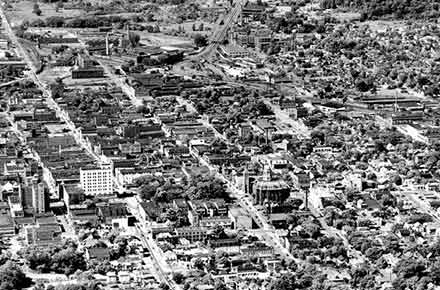 Aerial View of Downtown Mansfield, 1950
