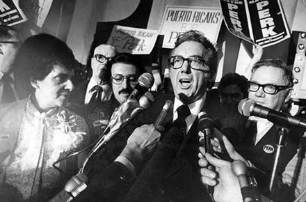 Ralph J. Perk declares victory in the 1975 mayoral election