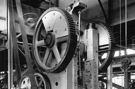Machinery on factory floor at Parrish and Bingham Company, 1920?