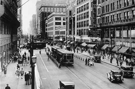 Playhouse Square during the day in 1928.