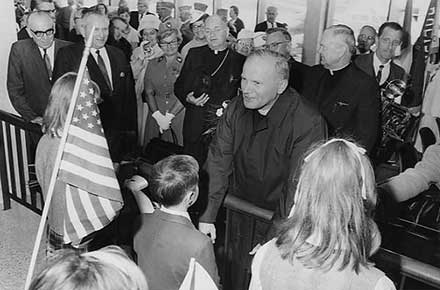Cardinal Karol Wojtyla (Pope John Paul II) at airport, Cleveland visit, September 17, 1969