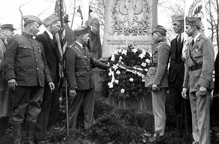Polish veterans lay floral tributes on the statue of Taddeus Kosciuszko in Wade Park.