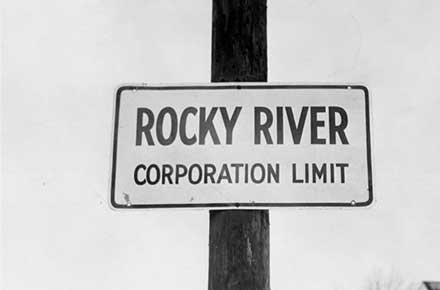 Rocky River corporation limit sign, 1957.