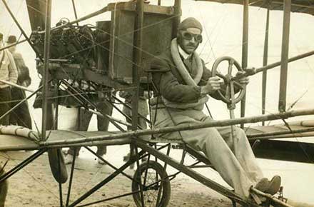 Glenn M. Curtiss in his plane, 1910.
