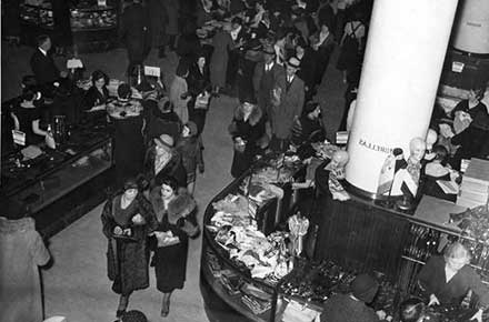 Crowds of shoppers inside the May Company store on Euclid Avenue, 1934